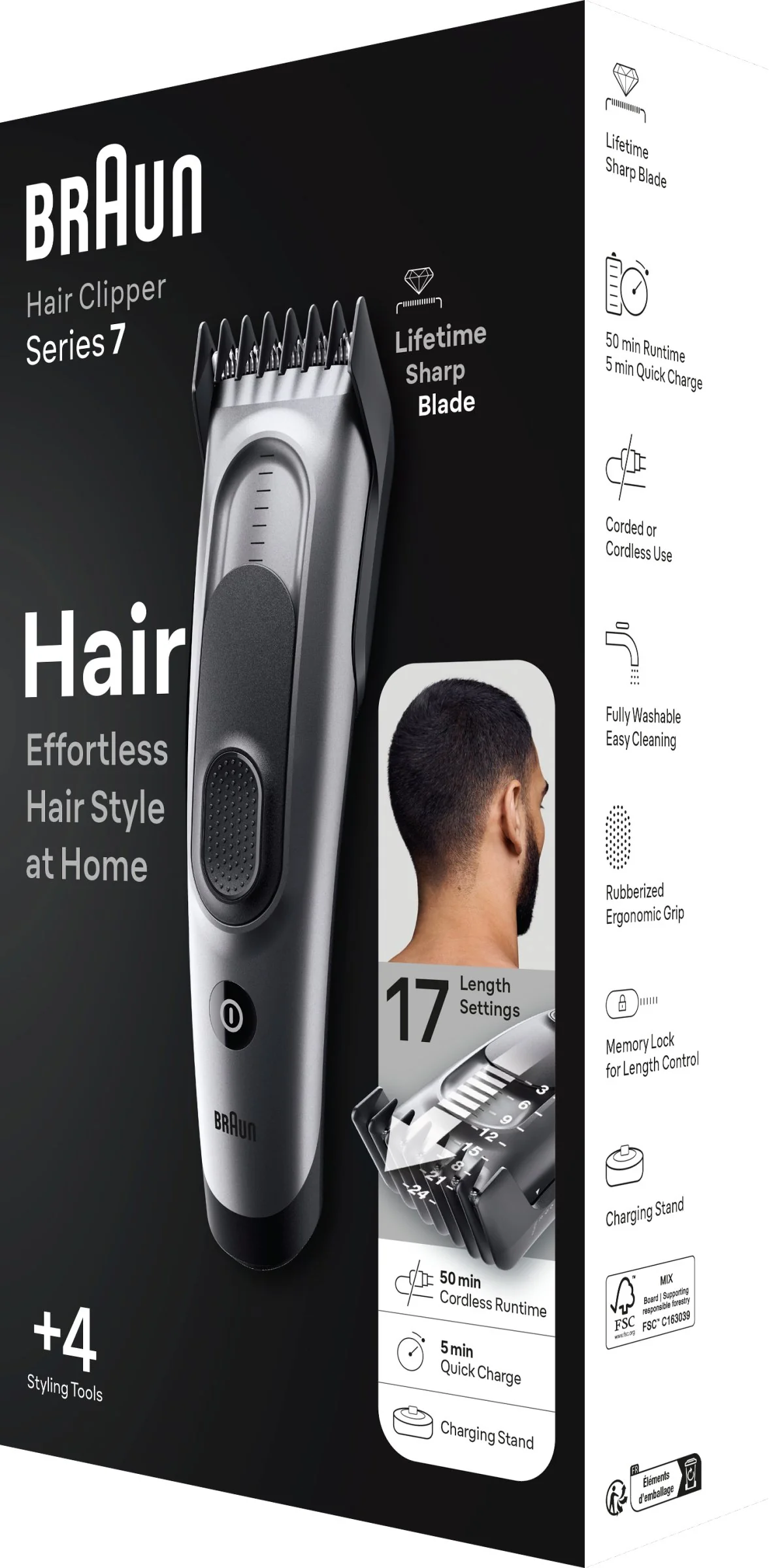 BRAUN HC 7390 Grey 1×1 ks, Strihač na vlasy