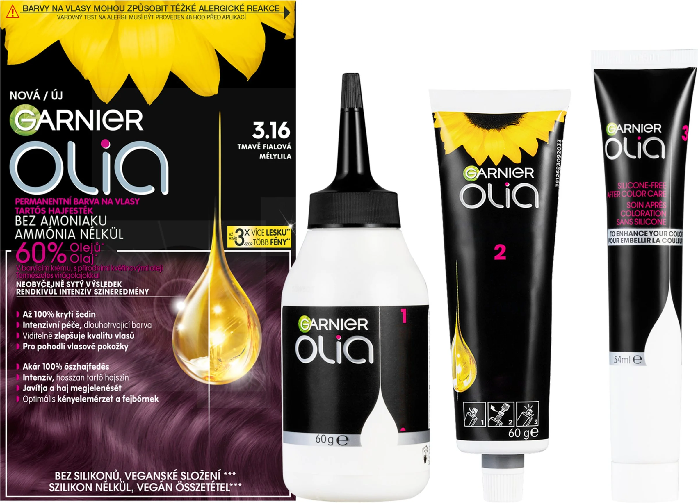 Garnier Olia permanentná farba na vlasy 3.16 Tmavofialová 1×1 set, permanentná farba na vlasy