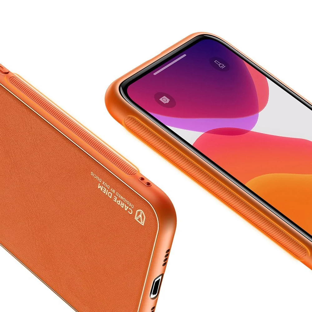 DUX DUCIS Yolo kožený kryt na iPhone 12 Pro Max, oranžový