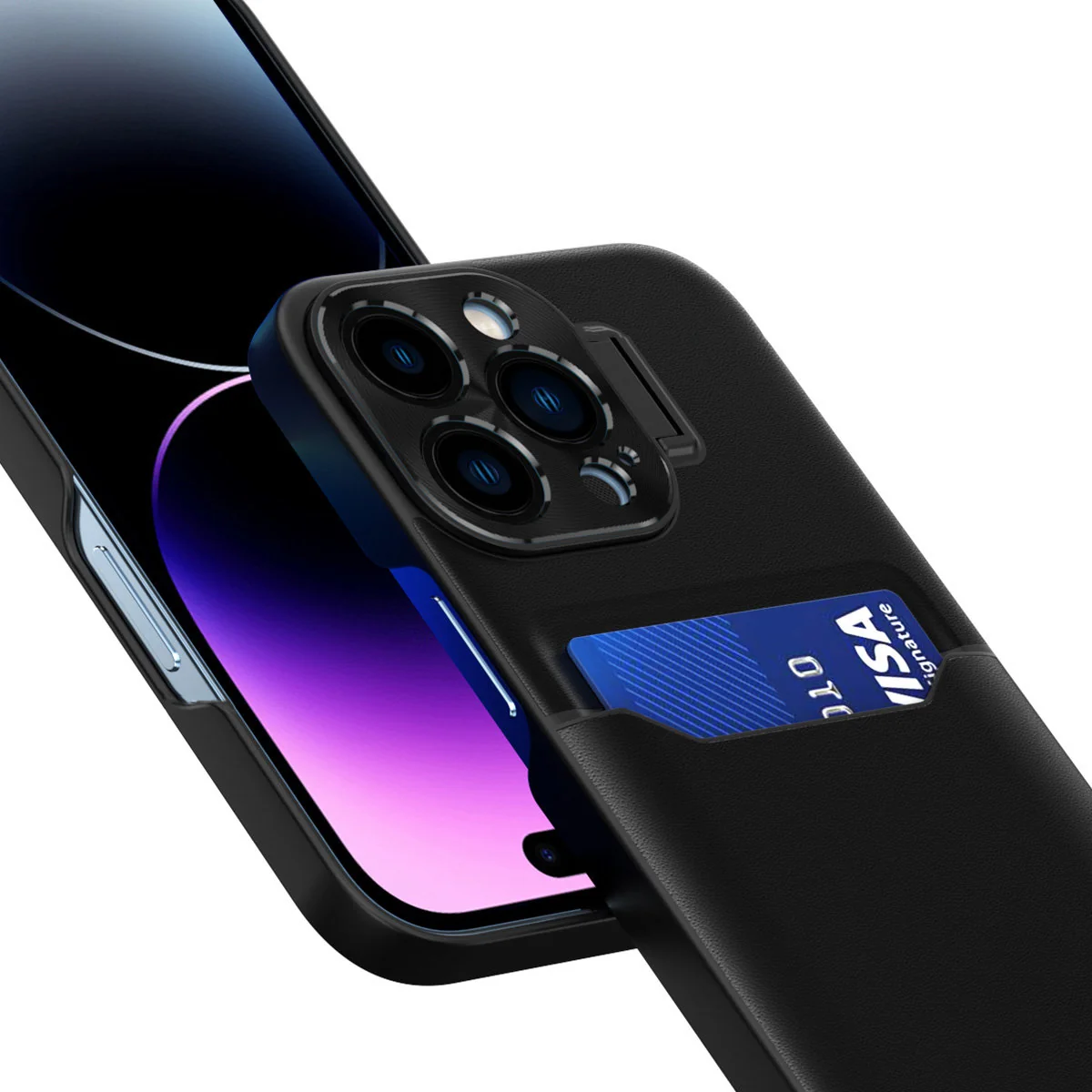 MG Leather Stand kryt na iPhone 14 Pro, čierny