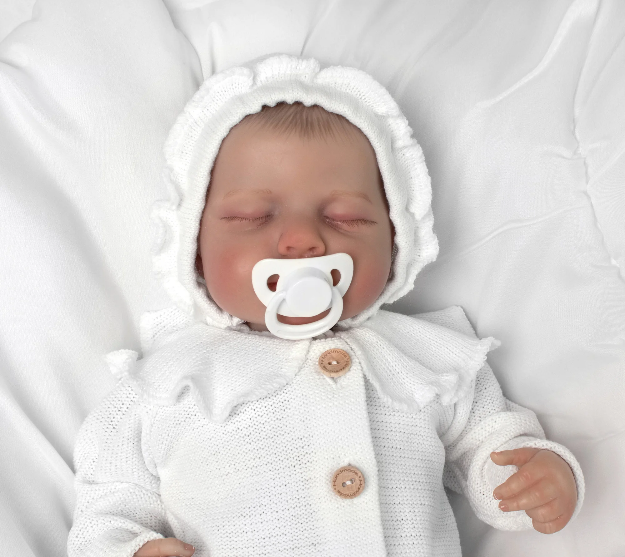 Pletená čiapočka na zaväzovanie bonetka Girl, Hand Made Baby Nellys, biela, veľ. 68/74