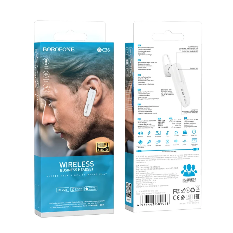 Borofone BC36 Bluetooth Handsfree slúchadlo, biele