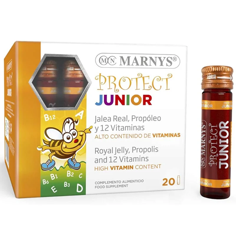 Marnys Protect Junior – tekutý multivitamín pre deti s materskou kašičkou, propolisom a 12 druhmi vitamínov (20 ks)