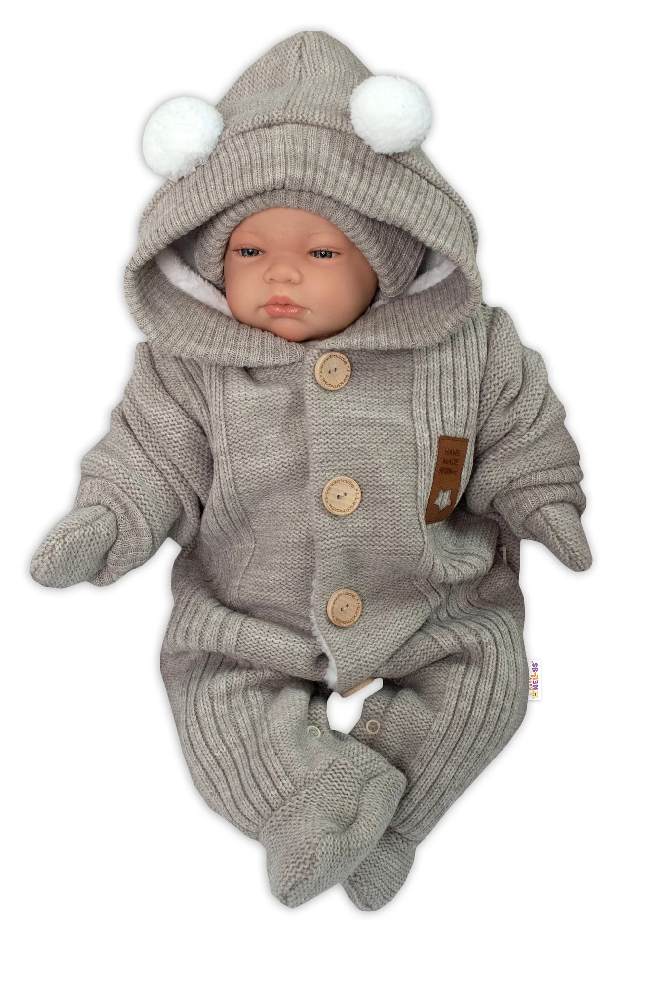 Baby Nellys Pletená kombinéza/overal LUX STAR s kožúškom - dvojvrstvová, béžová, veľ. 62