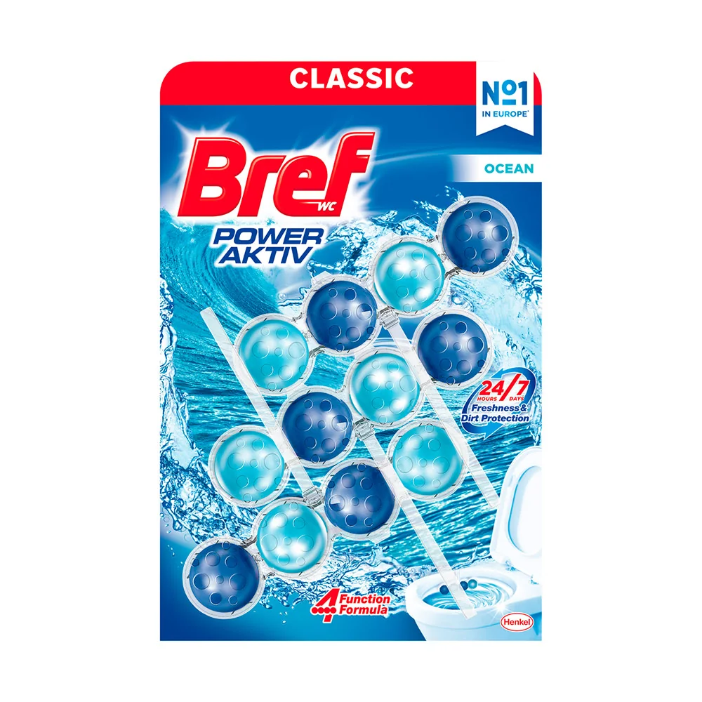 Bref Power Aktiv tuhý WC blok Ocean 3×50 g, WC blok