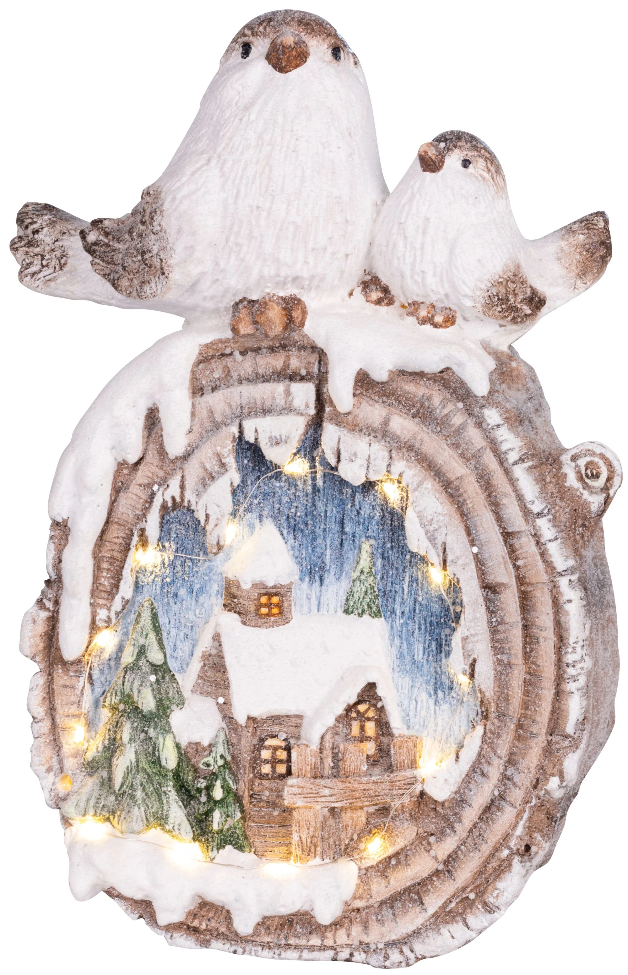 MagicHome vianočné LED vtáčiky s domčekmi, 1 ks Keramika, 3xAAA, 33,3x16,5x47 cm, 9 LED