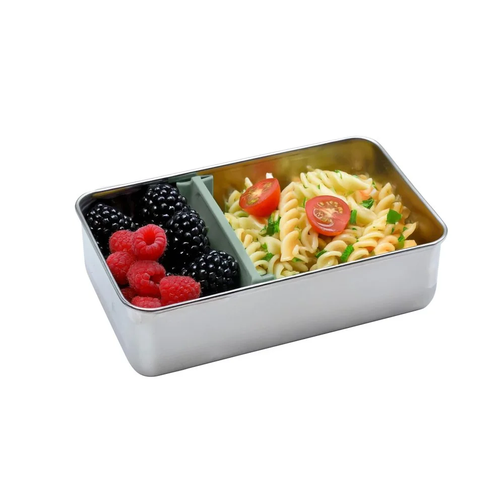 Nerezový bento box 740 ml so silikónovým vekom zelený, s prepážkou