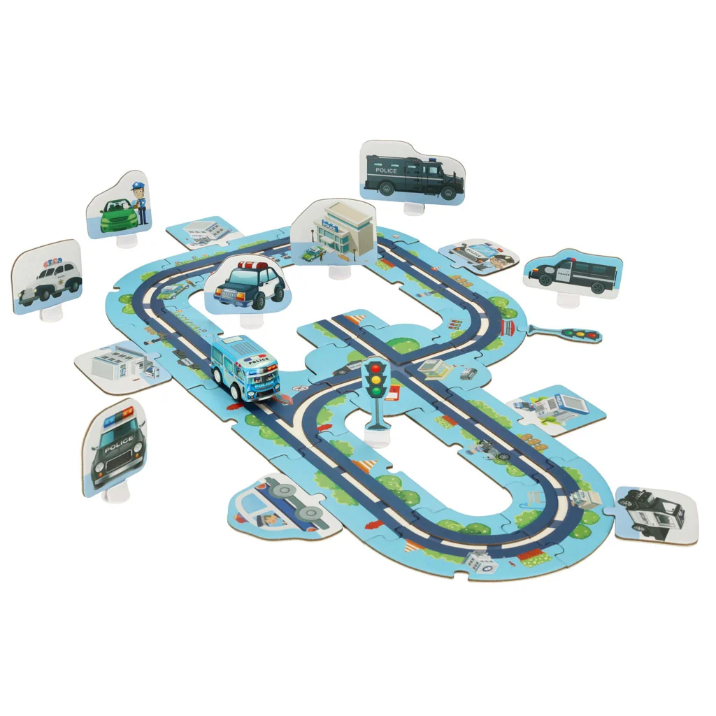 Puzzle autodráha MESTO – POLÍCIA, 47 dielov + autíčko, 3+
