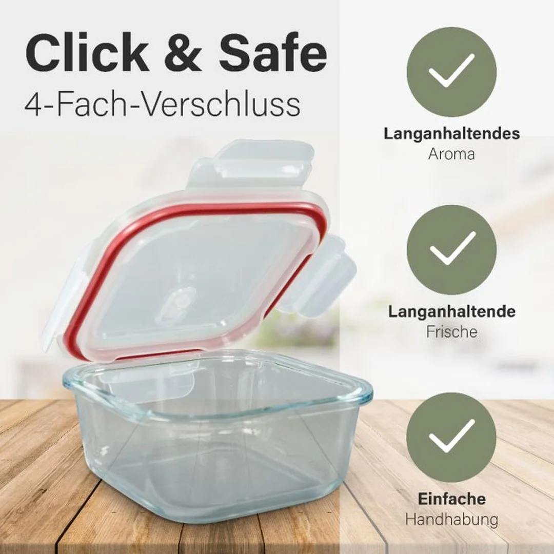 Classbach FHD 4011 G sada 9 sklenených dóz na potraviny Click & Safe