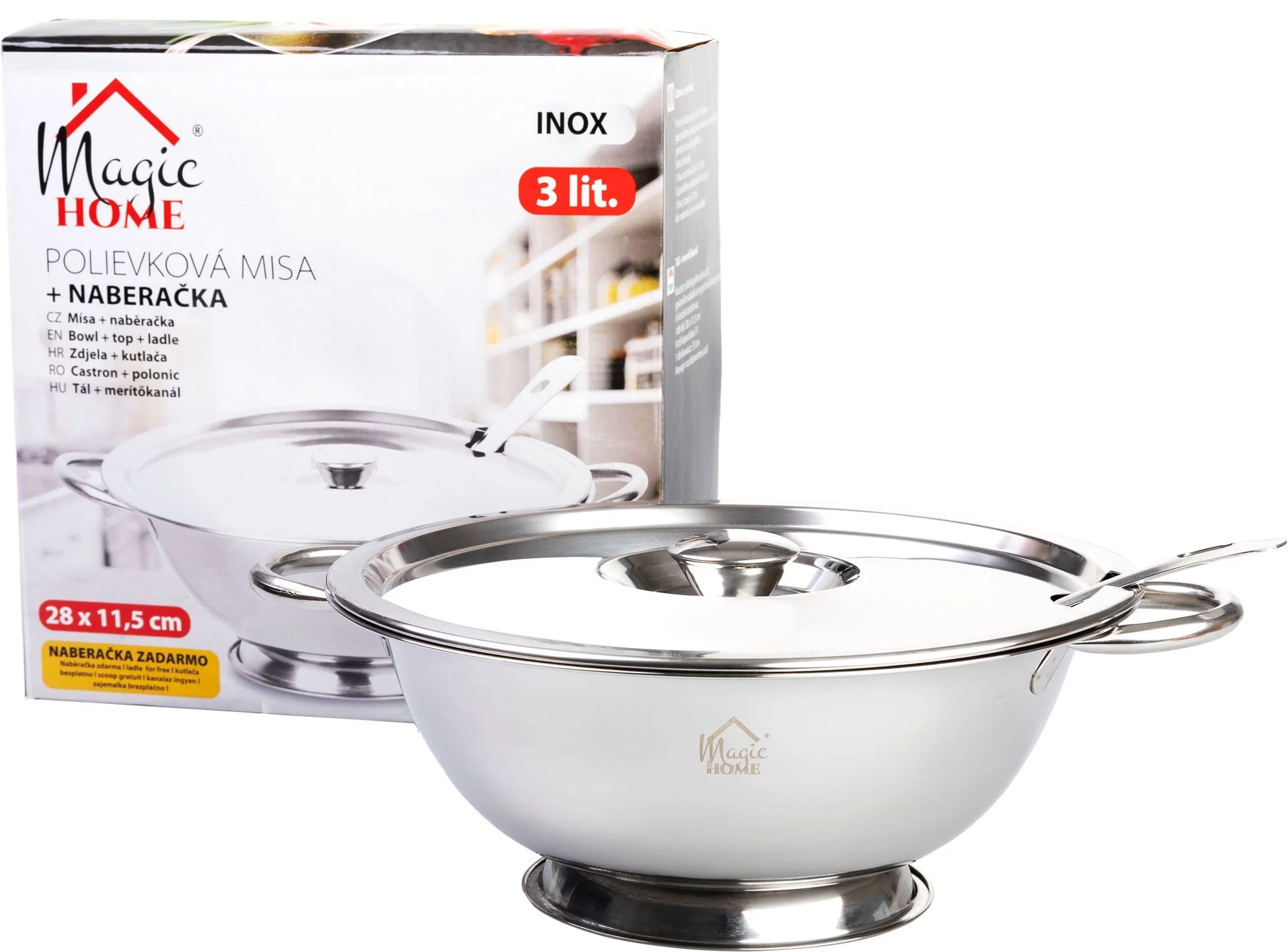 MagicHome polievková misa s naberačkou, 1 ks 3000 ml, terina, nerez