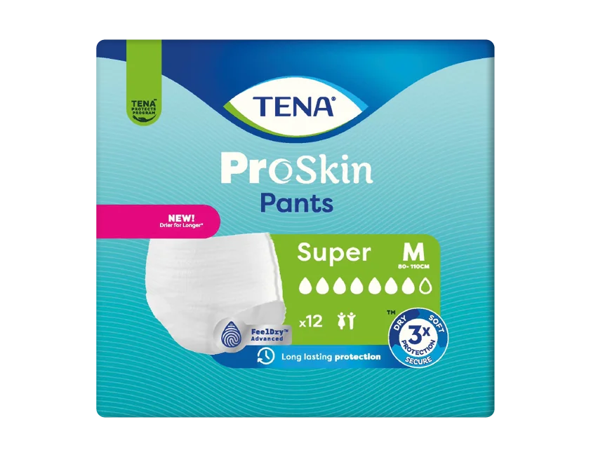 TENA PANTS SUPER MEDIUM 1×12 ks, naťahovacie absorpčné nohavičky, savosť 2010 ml, obvod bokov 80-110 cm