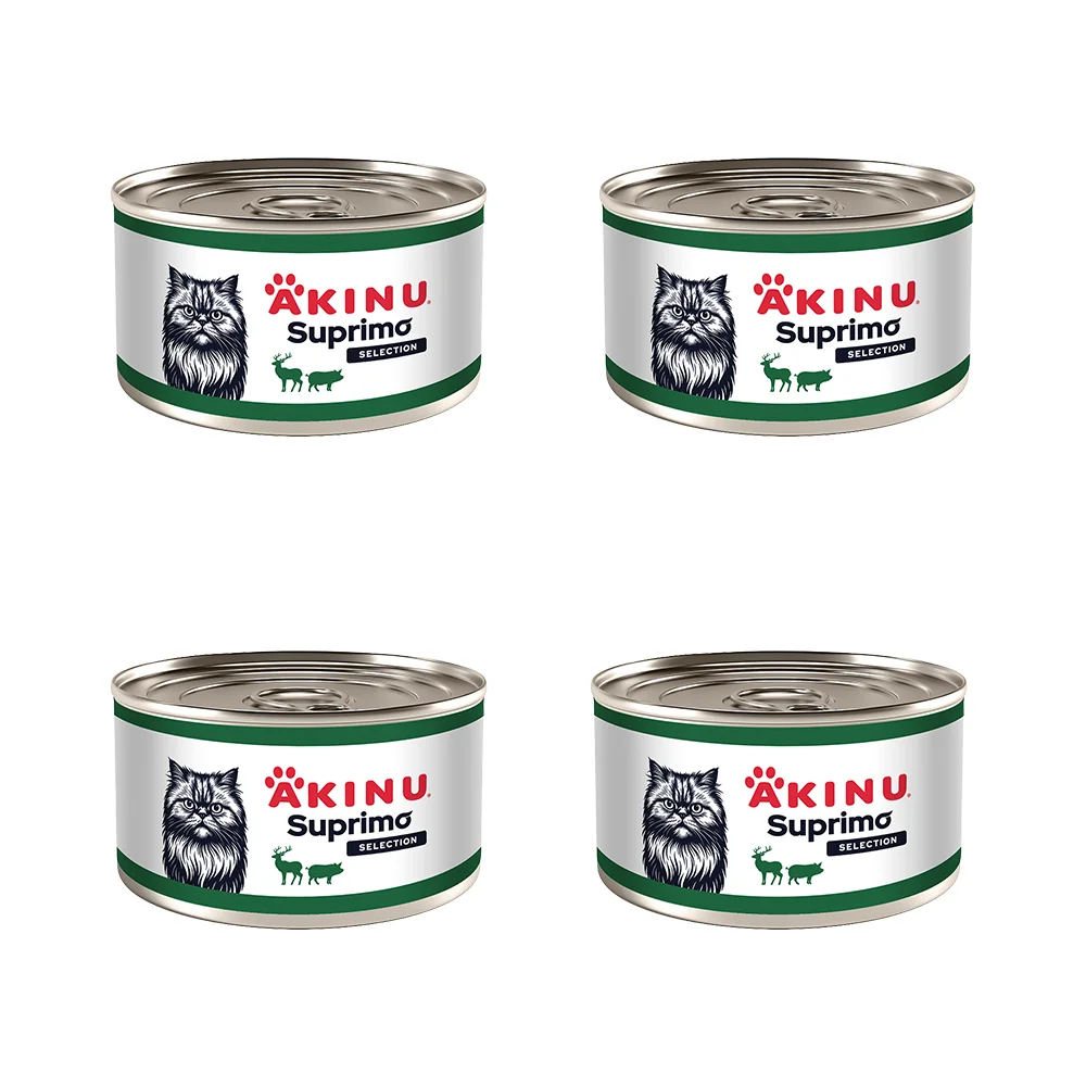 Akinu SUPRIMO SELECTION Bravčové svalové mäso so zverinou v konzerve pre mačky 200 g MTP 4ks