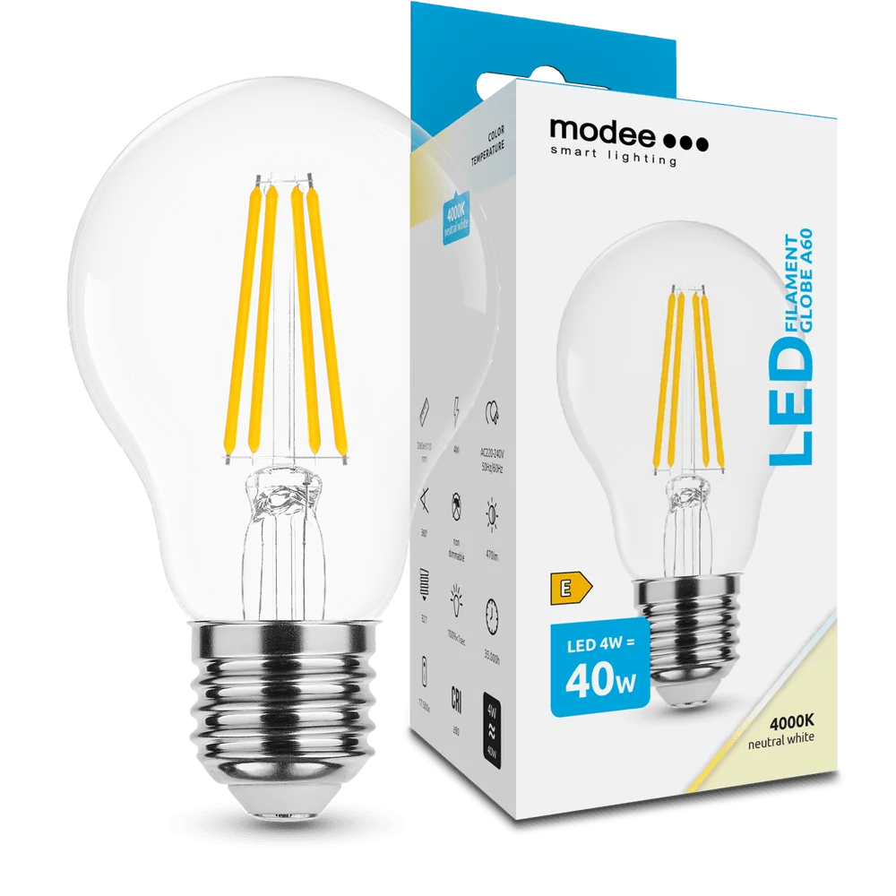 Modee Smart Lighting LED Filament Globe žiarovka E27 4W neutrálna biela (ML-A60F4000K4WE27)