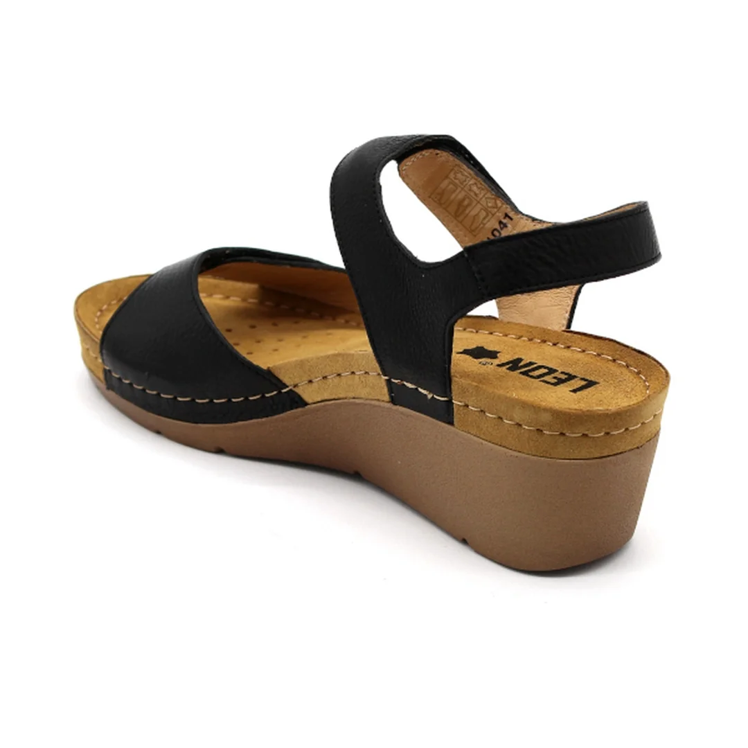 Leon 1041 Zdravotné celokožené sandále na platforme 38 - 24,5cm, čierna, 6,5 cm