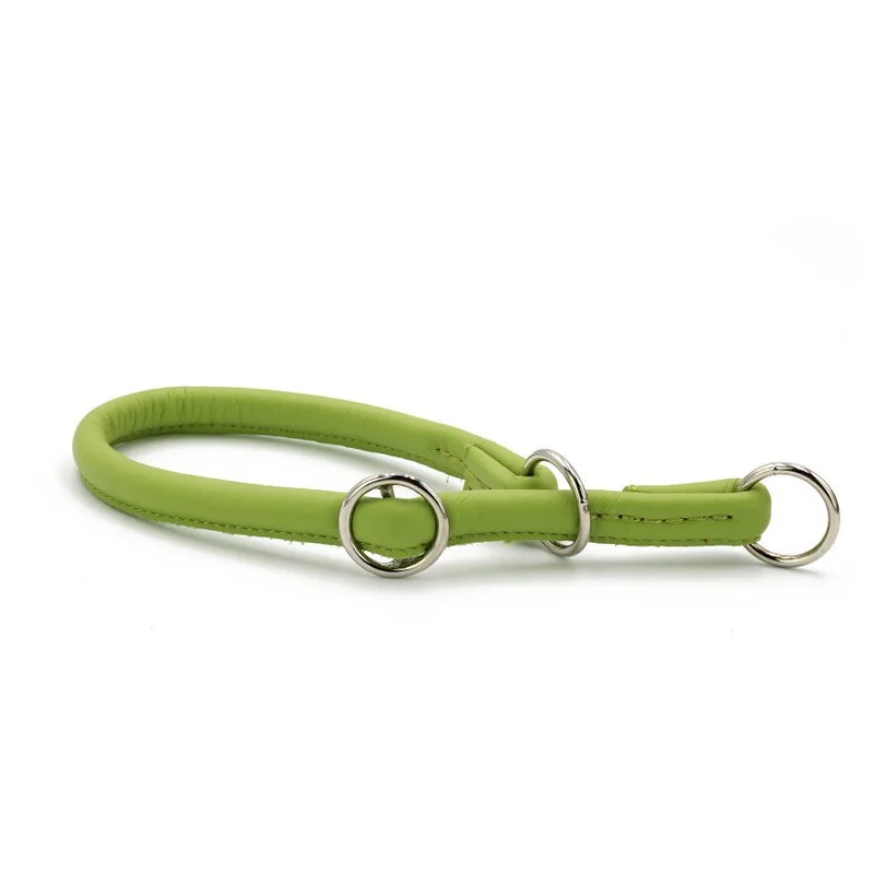 Okrúhly kožený polosťahovací obojok zelená, 50 cm, 10 mm