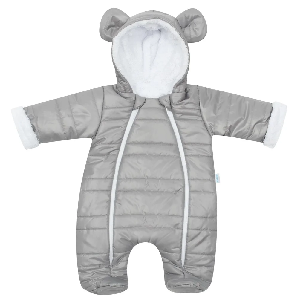 Zimná dojčenská kombinéza s kapucňou s uškami New Baby Pumi grey