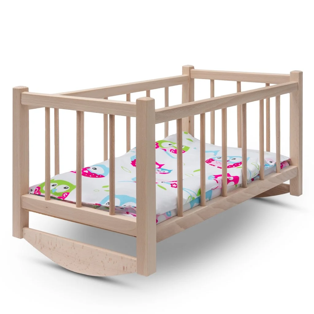 Drevená postieľka-kolíska pre bábiky s obliečkami Baby Mix owl ,
