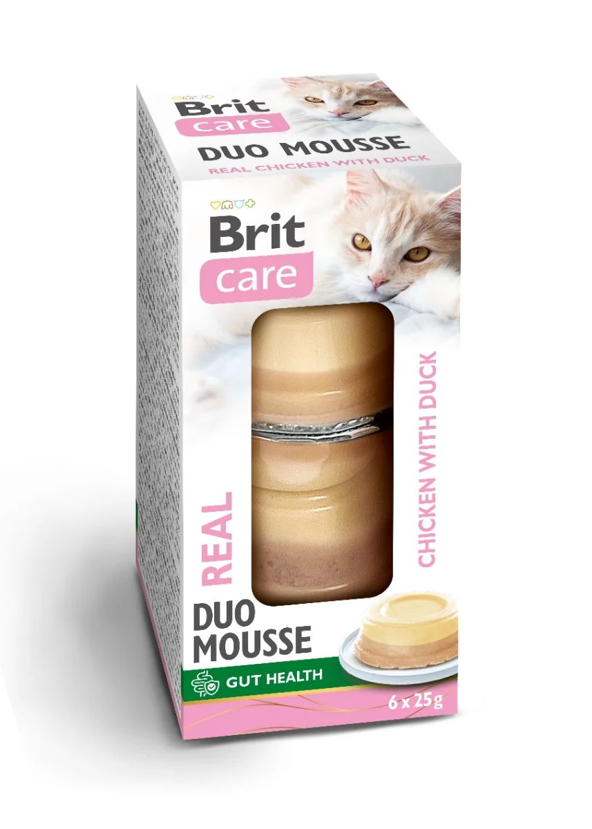 Brit Care Cat Double Layer Mousse Pravé kuracie a kuracie s kačicou 6×25 g