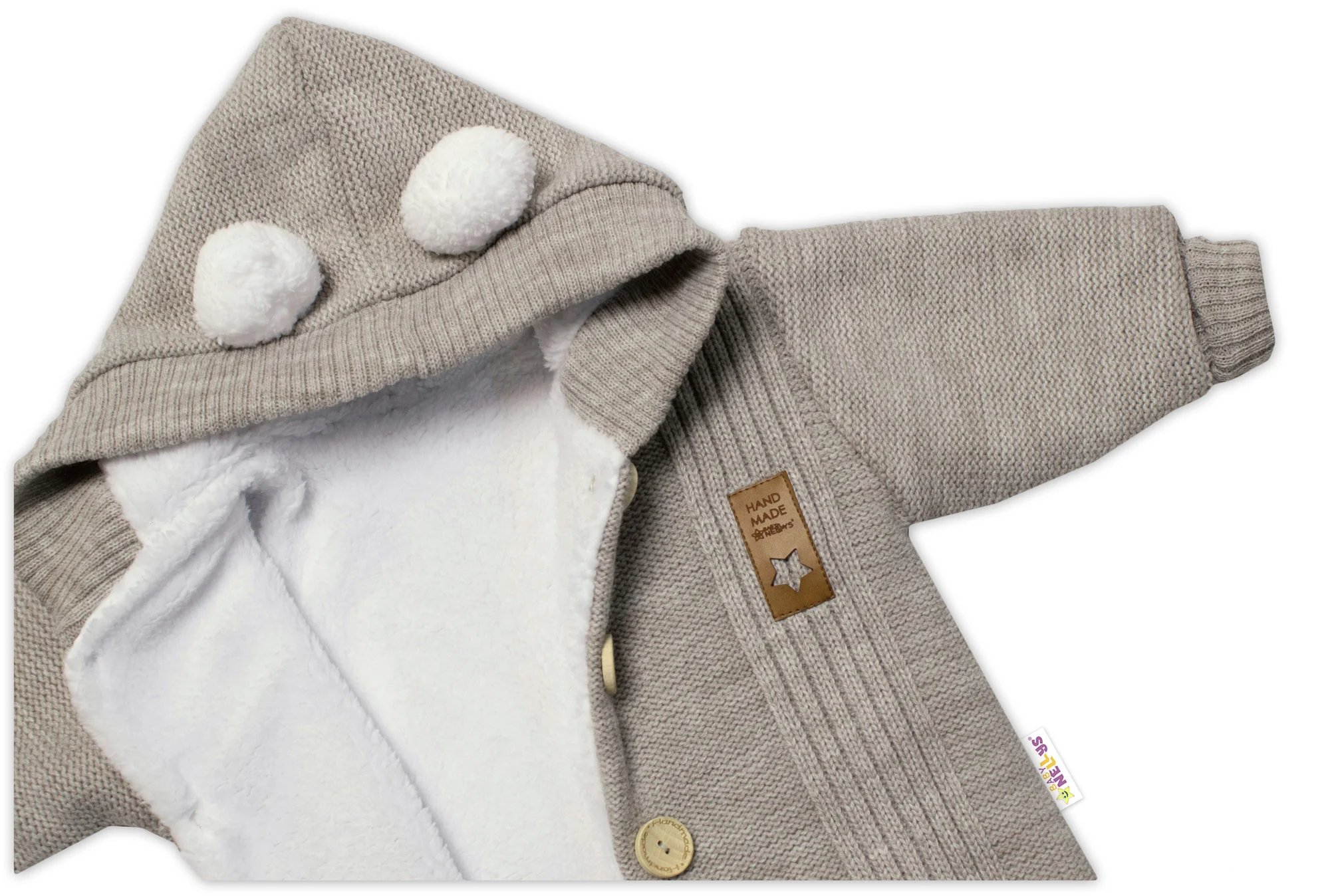 Baby Nellys Pletená kombinéza/overal LUX STAR s kožúškom - dvojvrstvová, béžová