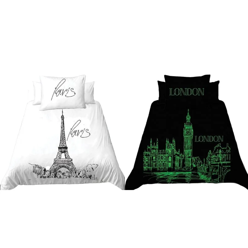 Bavlnené obliečky Deň v Paríži, noc v Londýne, svietiace v tme