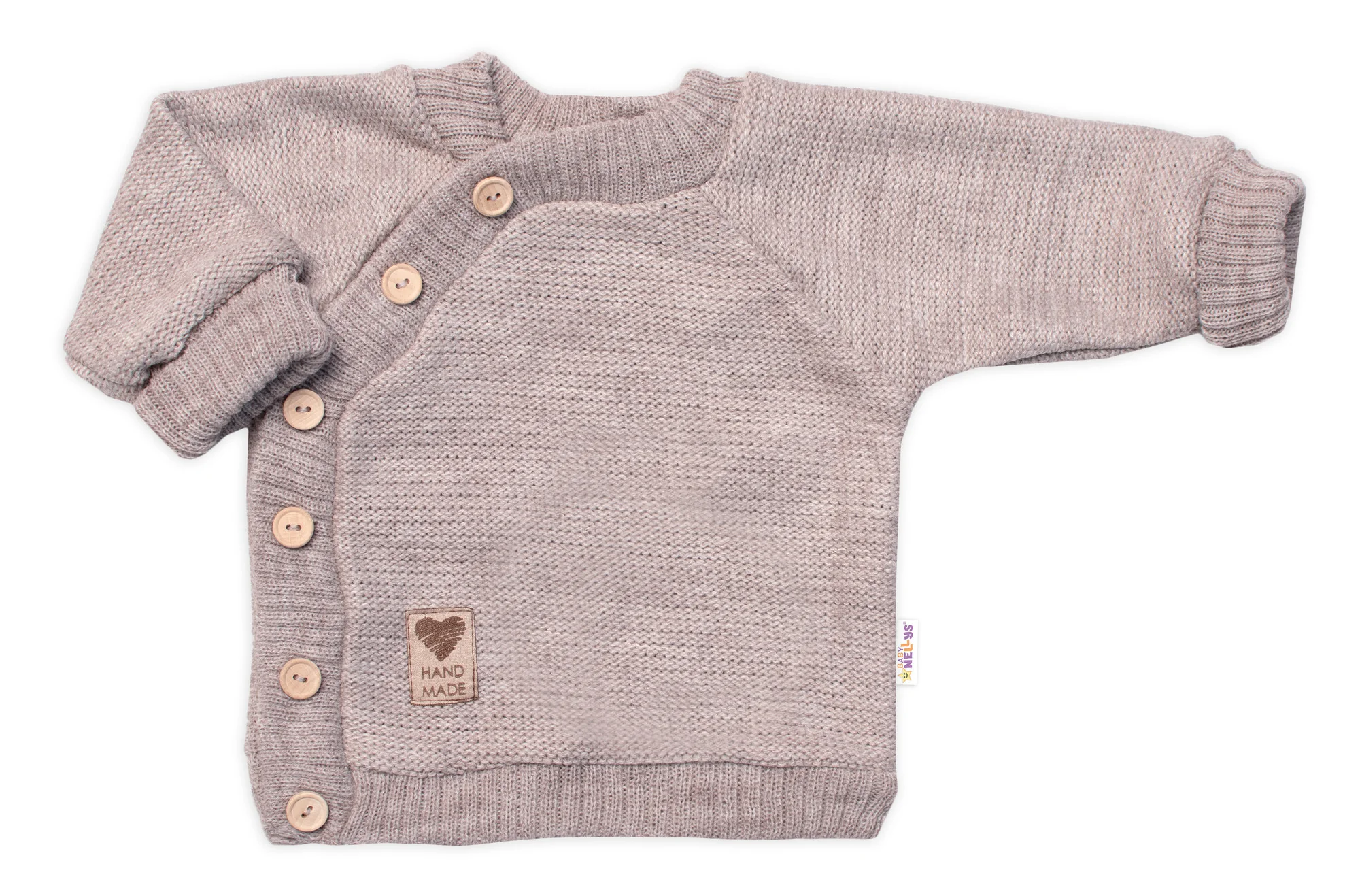 Detský pletený svetrík s gombíkmi, zap. bokom, Handmade Baby Nellys, béžový, veľ. 80/86 
