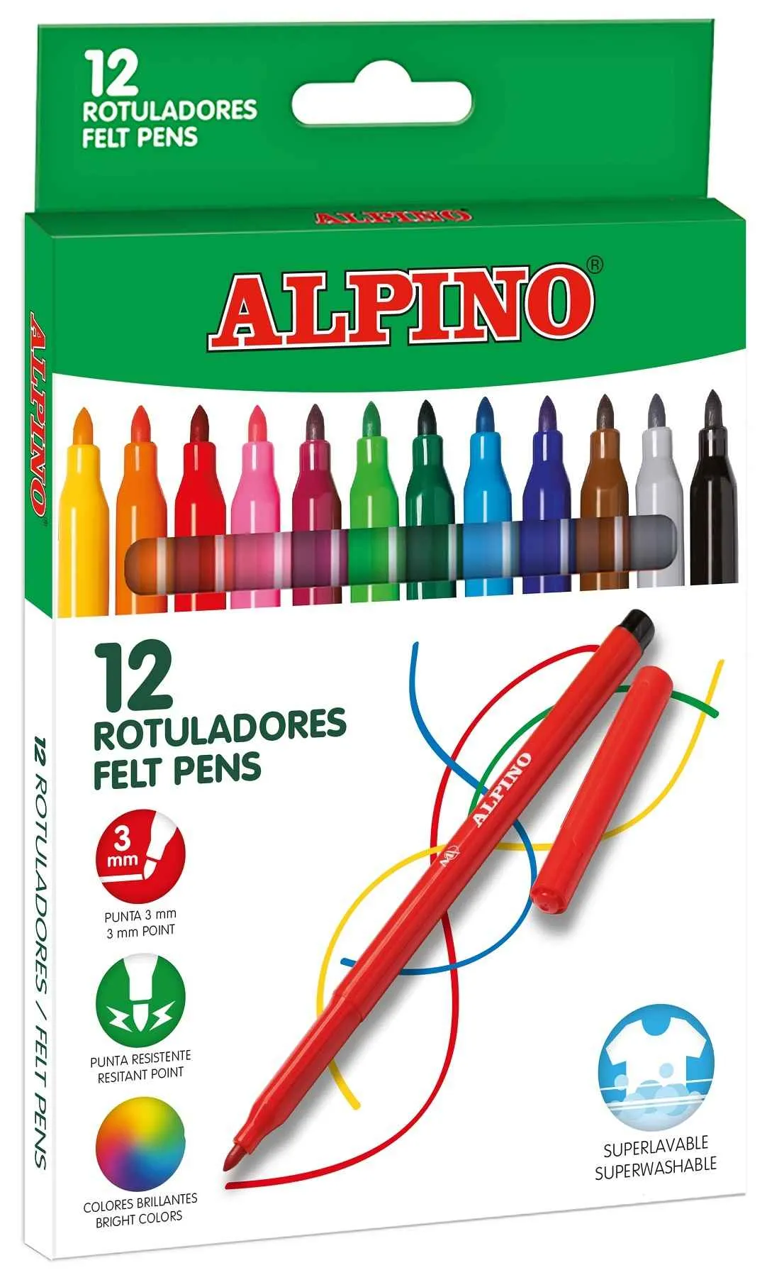 ALPINO Balenie 12 farebných fixiek 1×1 set, farebné fixky