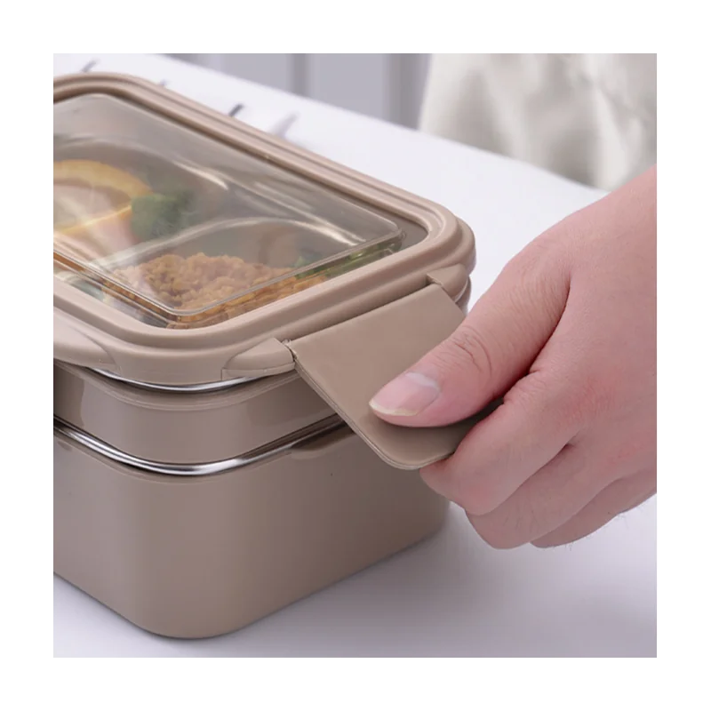 Livefy obedový box s príborom Double Lunch 1.2l, béžový