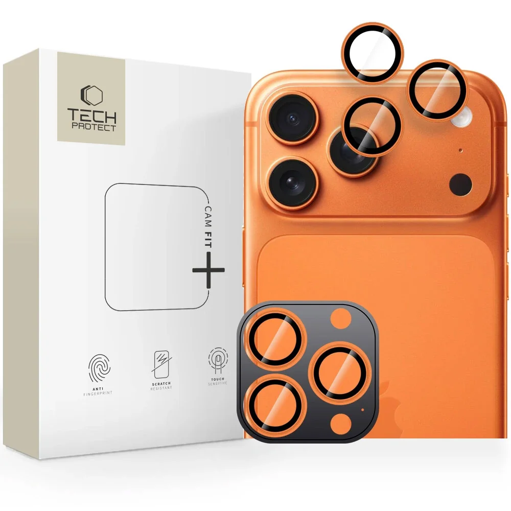 Tech-Protect CamRing Fit ochranné sklo na kameru na iPhone 14/15/16/17 Pro / Max, oranžové Pro / Max, oranžové
