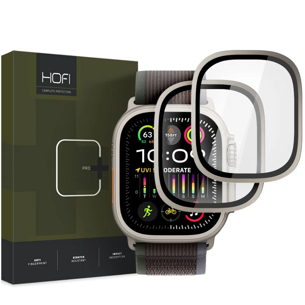 HOFI Glass Ring 2x ochranné sklo na Apple Watch Ultra 1 / 2 49mm, titanium nium