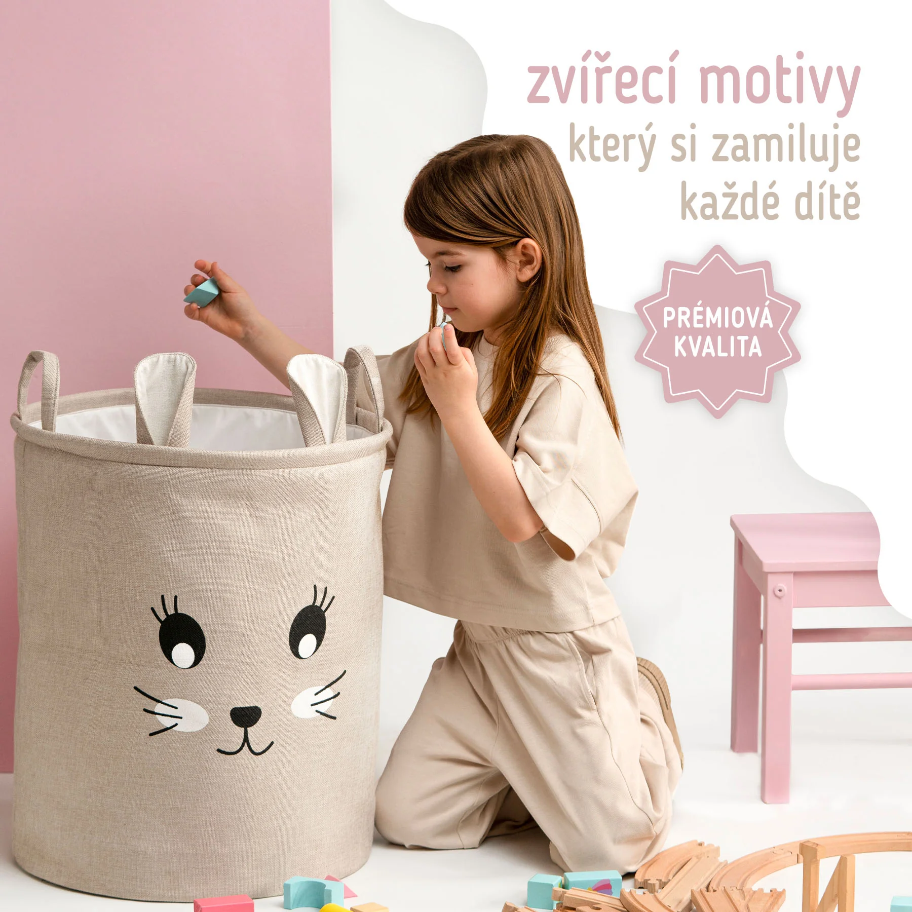 SIPO Premium kôš na hračky XL so šnúrkou, skladací, 63 l, Rabbit
