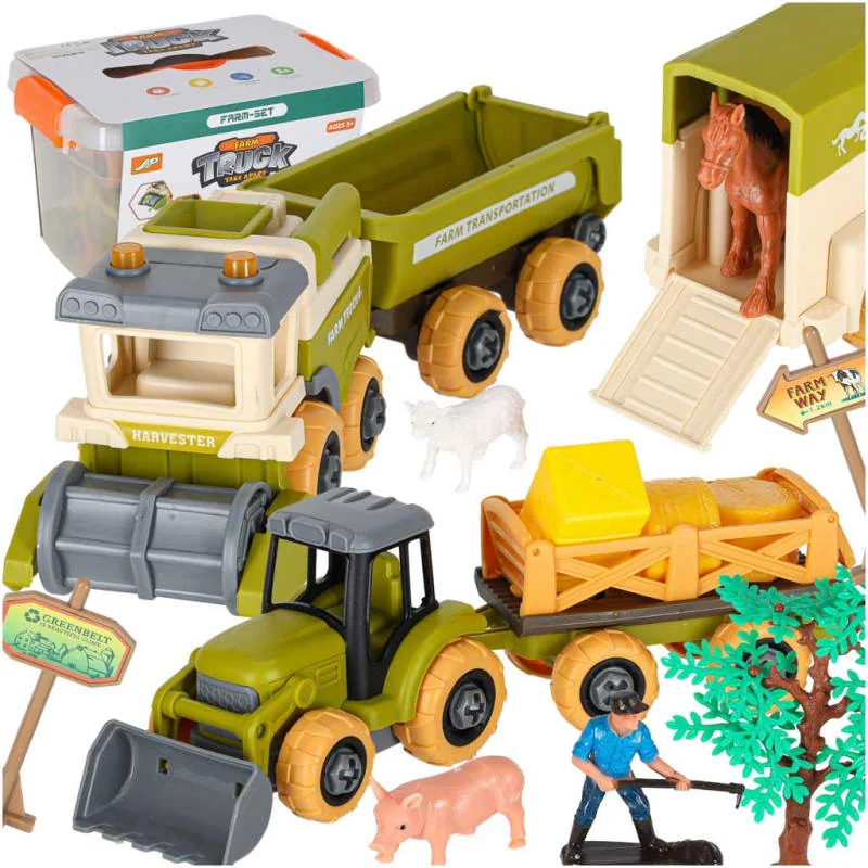Veľký farmársky set – traktor, 3 prívesy, kombajn, skrutkovač