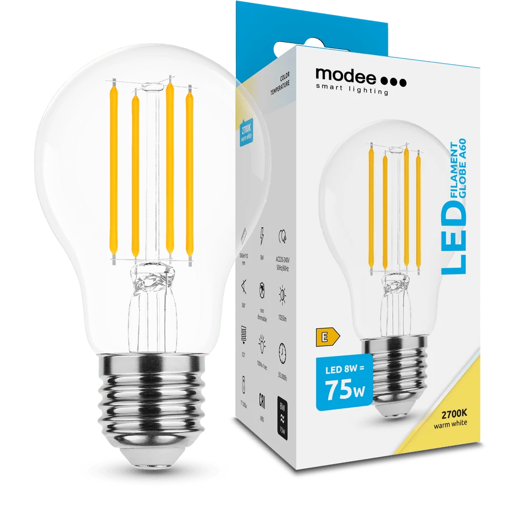 Modee Smart Lighting LED Filament Globe žiarovka E27 8W teplá biela (ML-A60F2700K8WE27)