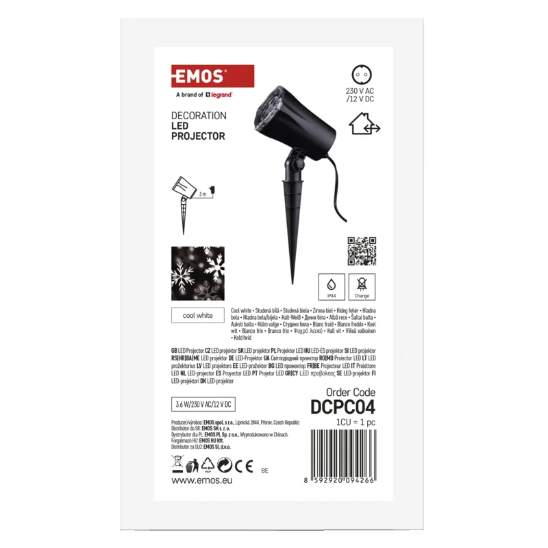 LED projektor vločky, IP44, studená biela 1 ks