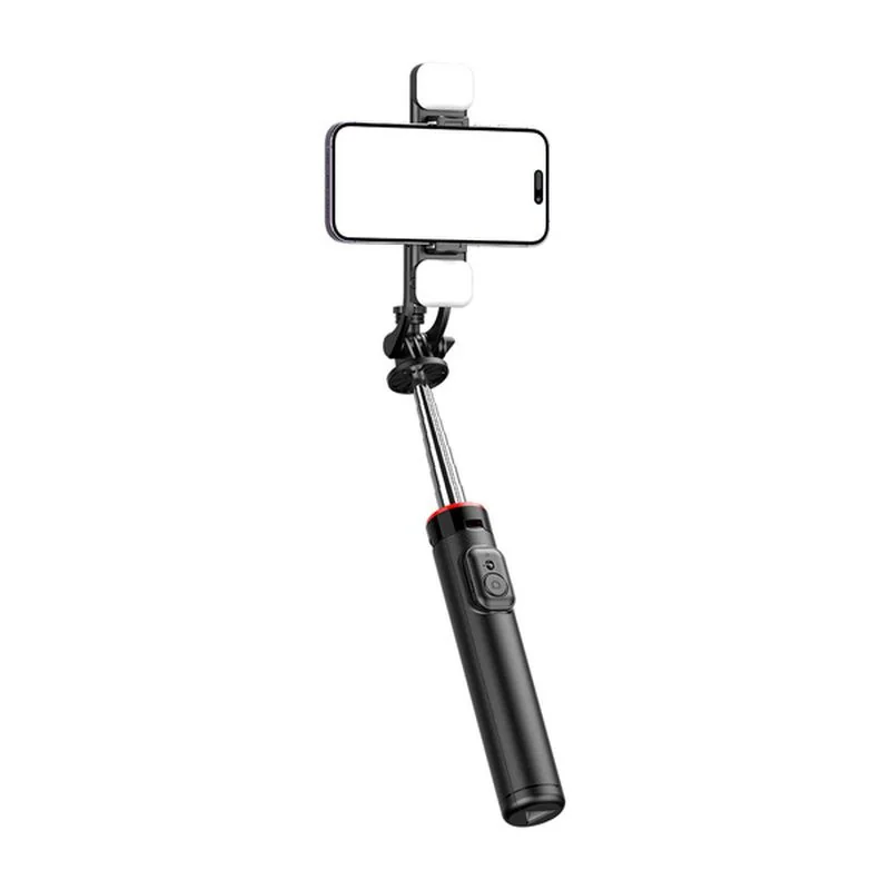MG Telescopic Bluetooth selfie tyč s LED svetlom 1.3m, čierna