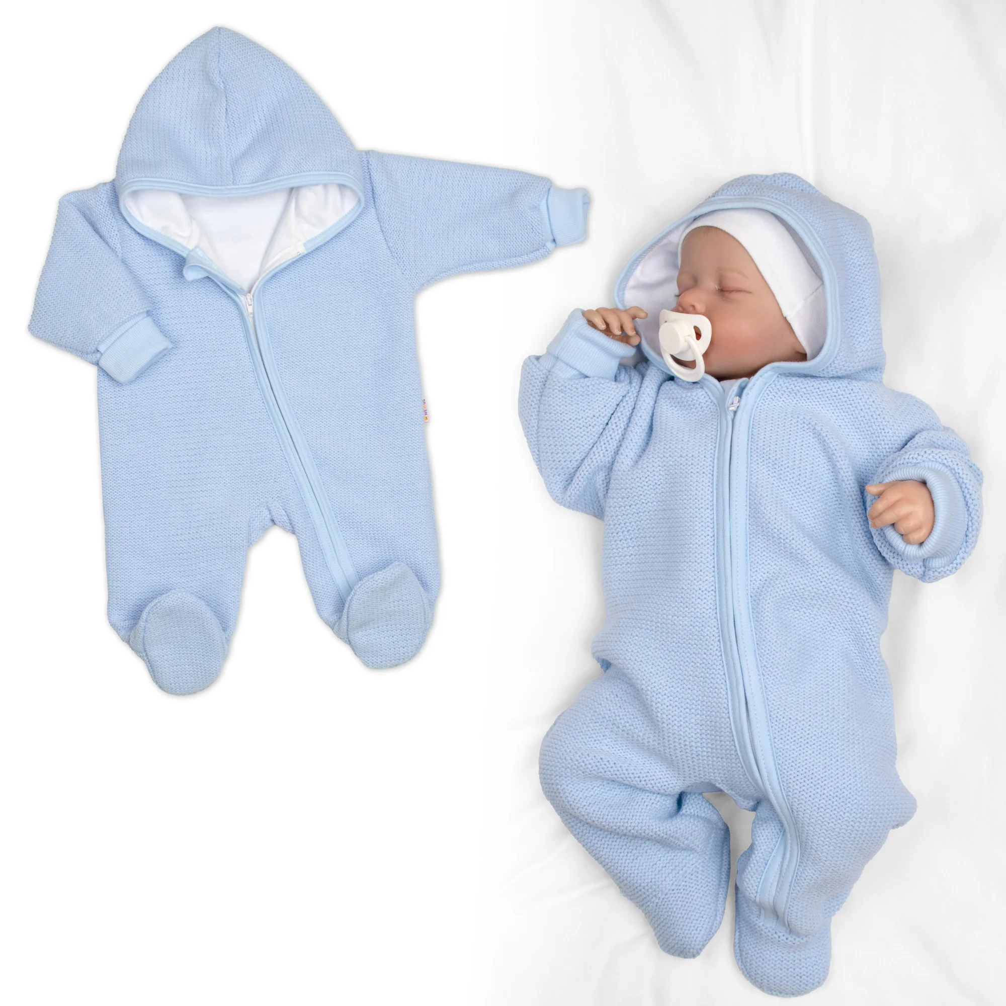 Pletený overal s kapucňou, CUTE - sv. modrý