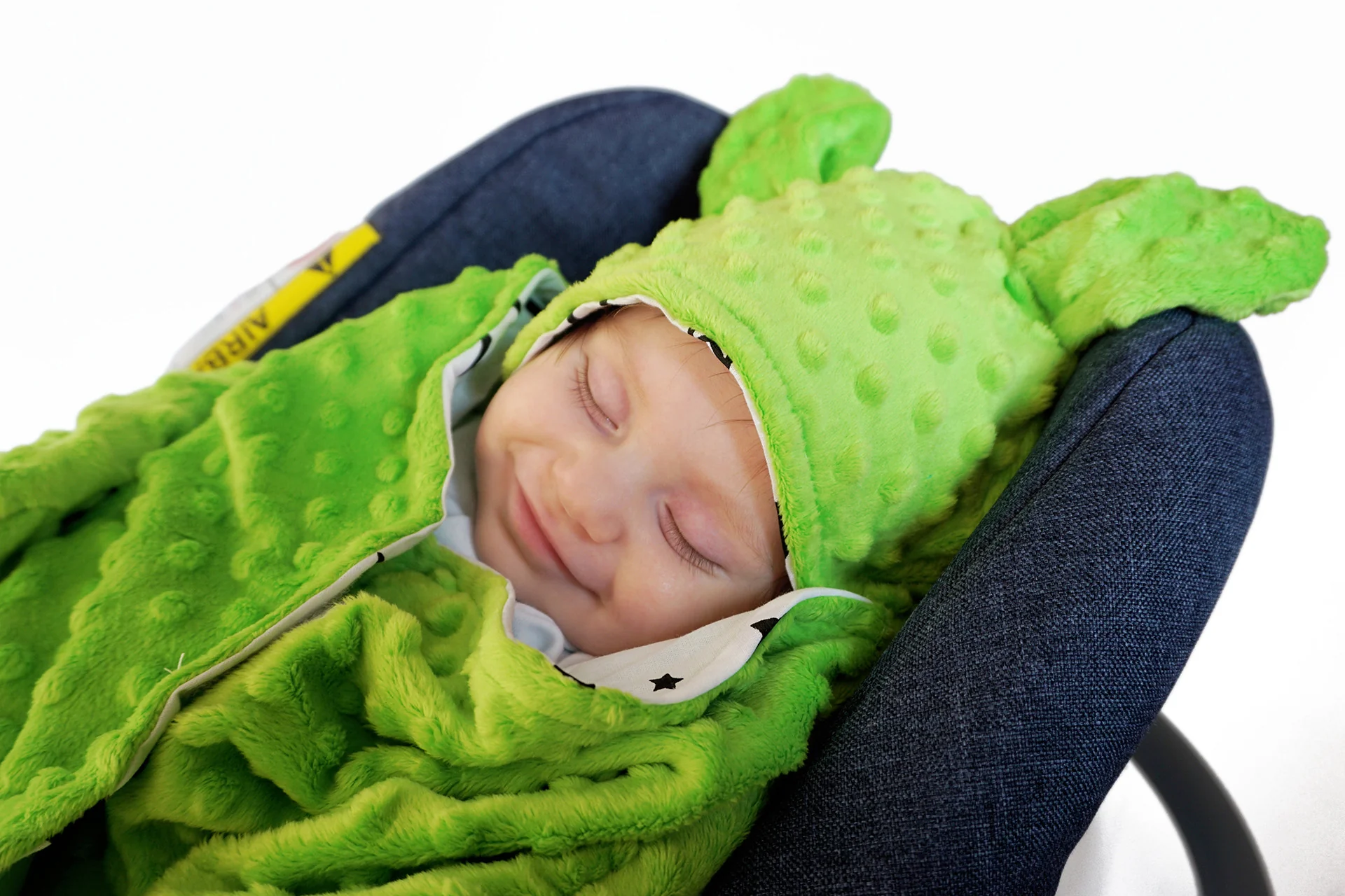 Baby Nellys Fusak, spacáček do autosedačky alebo kočíka s uškami, Minky - sv. modrý