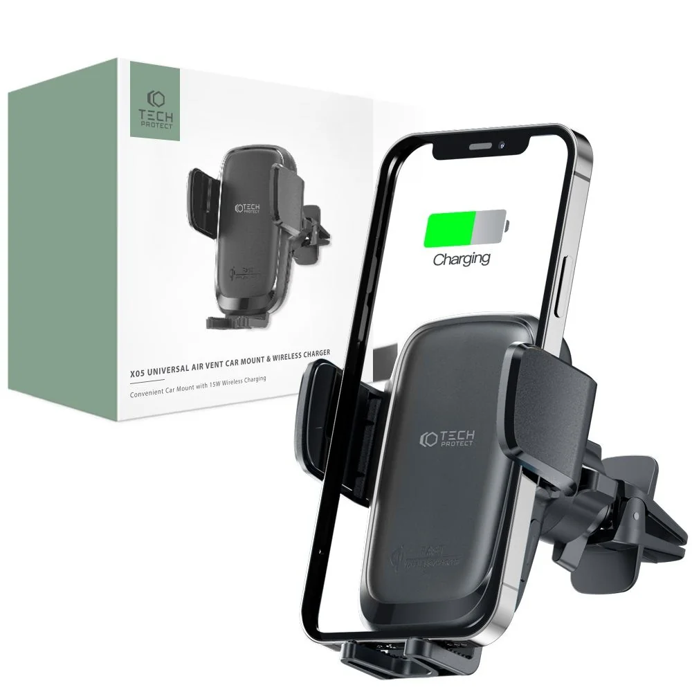 Tech-Protect X05 Vent držiak na mobil do auta, Qi nabíjačka 15W, čierny y