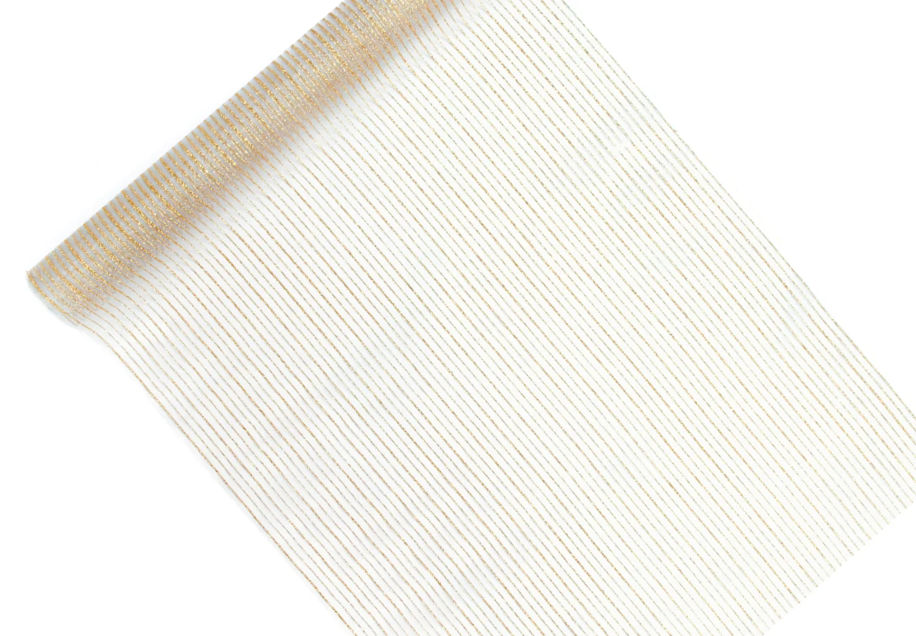 Organza biela so zlatými pruhami 0,4x9m