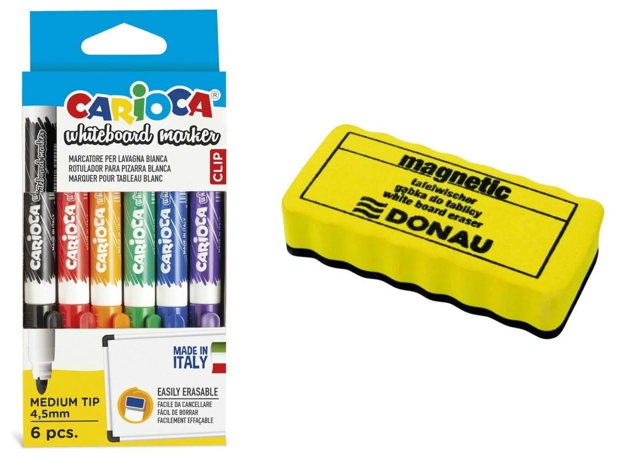 Whiteboard marker-Fixi na biele tabule 6 ks + stierka na tabuľu-CARIOCA