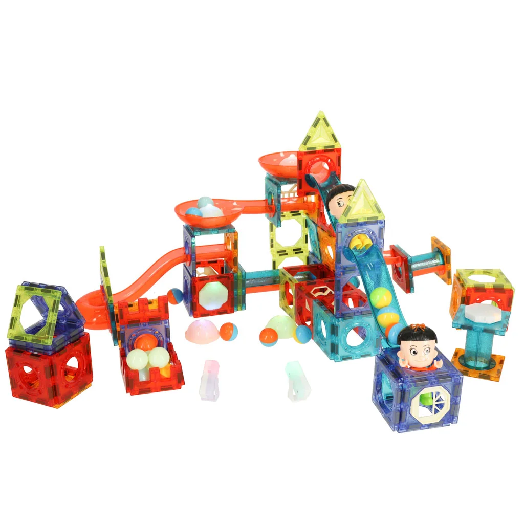 Magnetické stavebnice – svetelný MARBLE RUN, 202 dielov