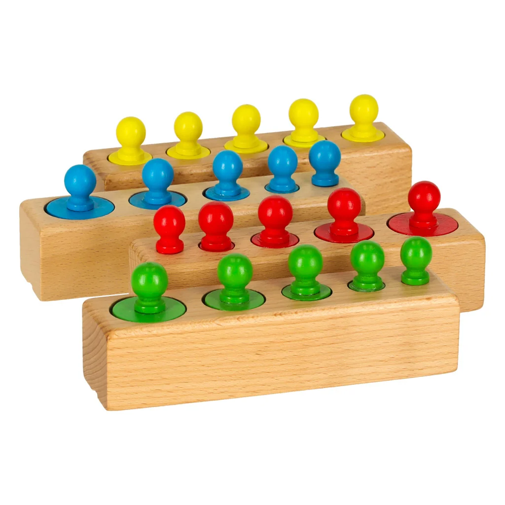 Montessori hra, vzdelávacie farebné drevené valčeky, 20 dielov