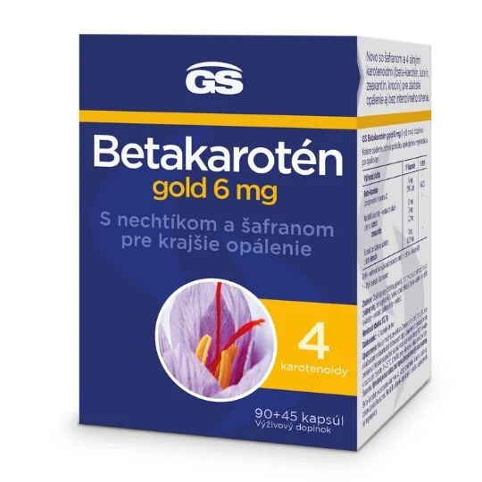 GS Betakarotén gold 6 mg 1×90 + 45  cps, výživový doplnok na opaľovanie