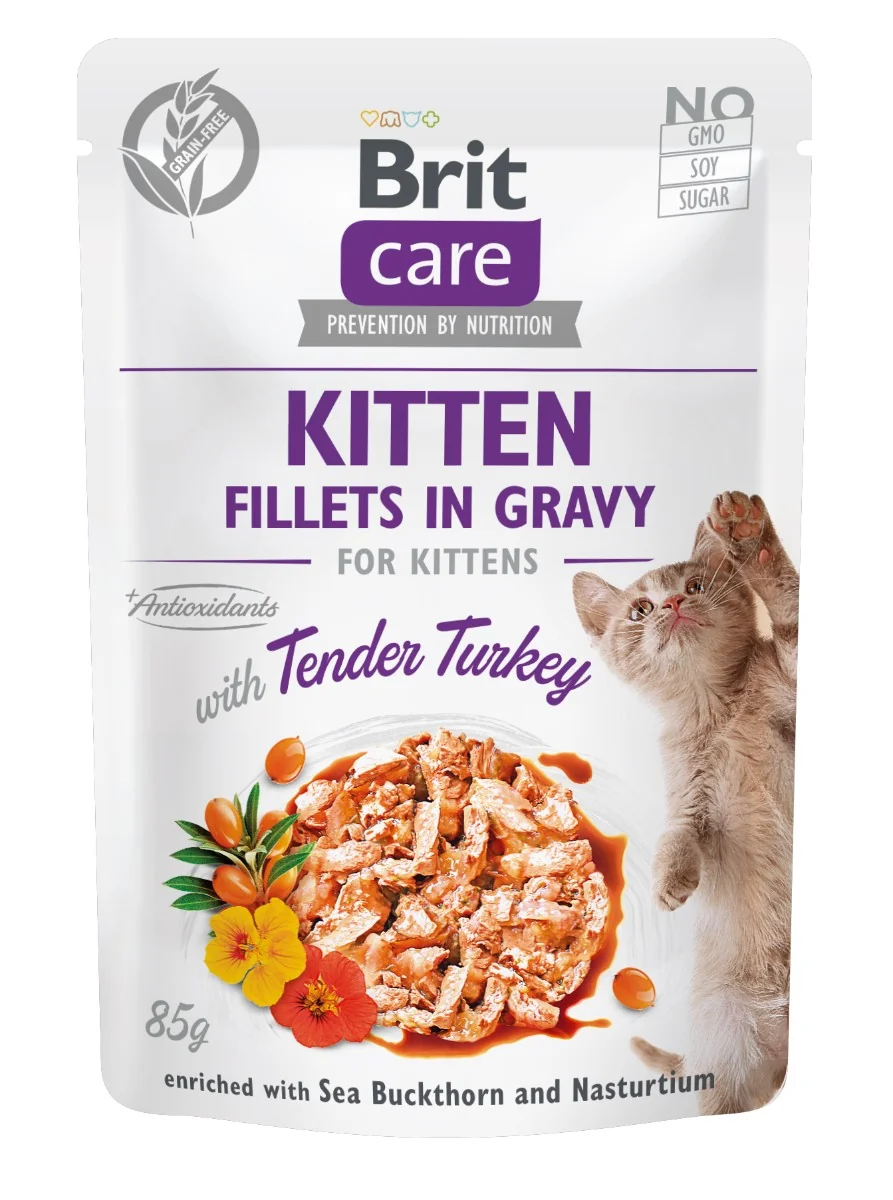 Brit Care Cat Kitten Filety v omáčke s jemným morčacím mäsom 85 g