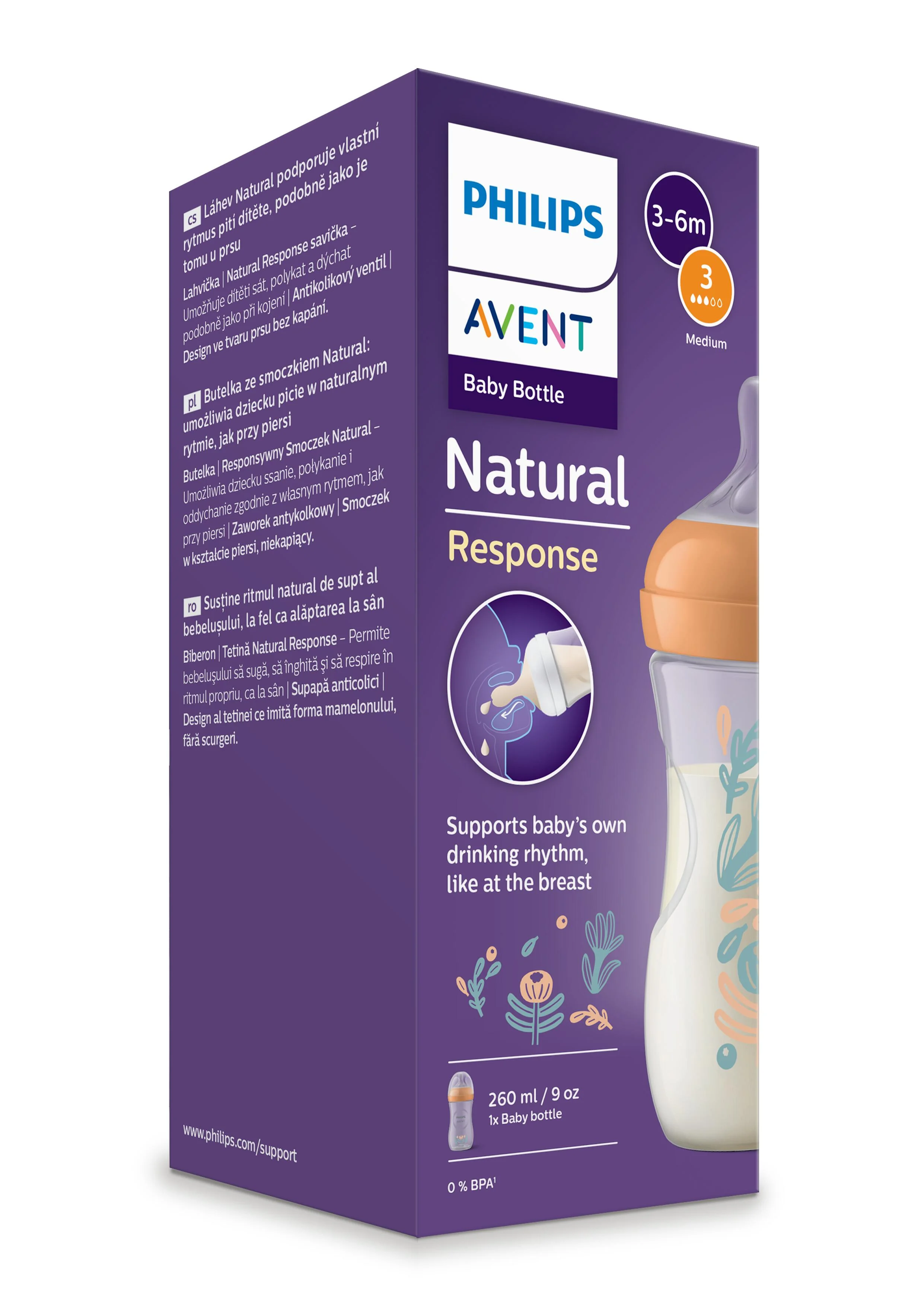 Philips AVENT SCY903/74 Flaša Natural Response, 260ml, 3-6m, dizajn príroda 1 ks