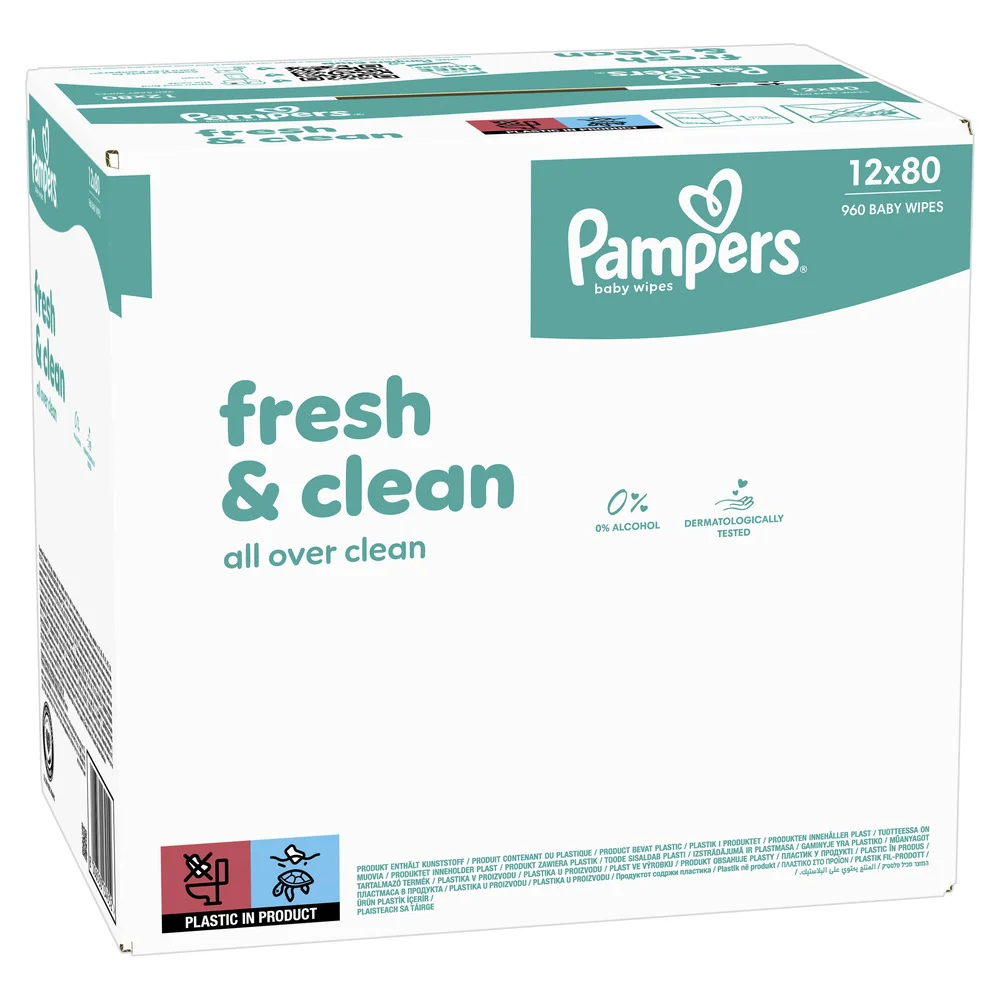 Pampers Fresh Clean Baby detské čistiace obrúsky 12 x 80 ks