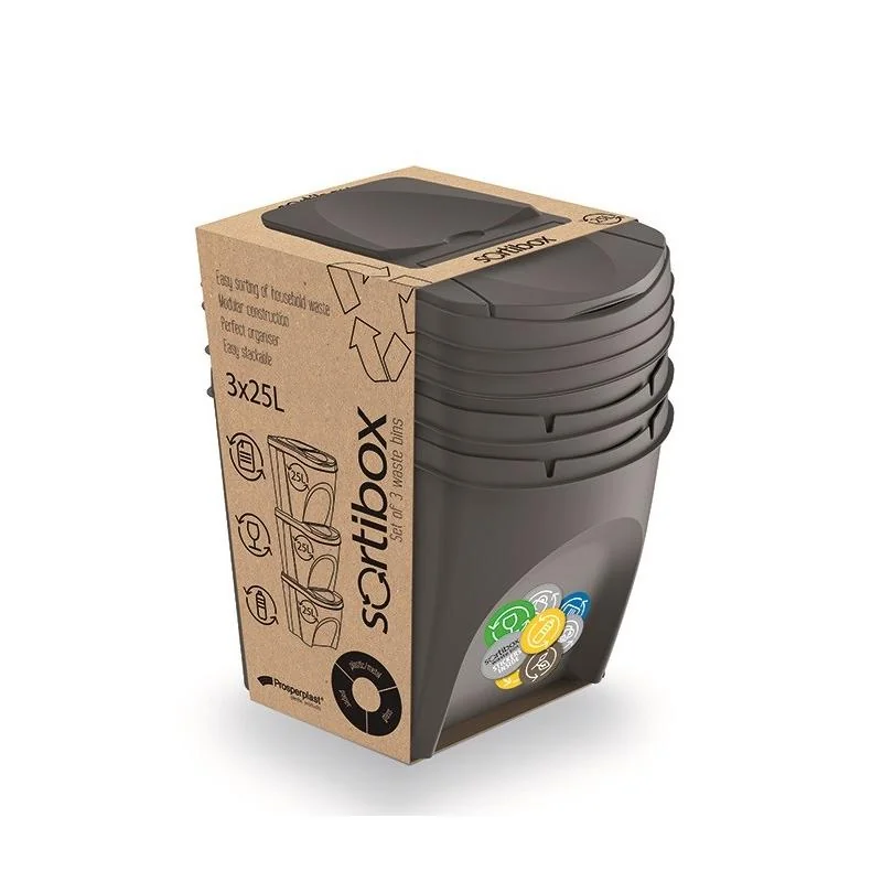 Odpadkový kôš Prosperplast SORTIBOX 3 x 25 l sivý IKWB25S3-405U