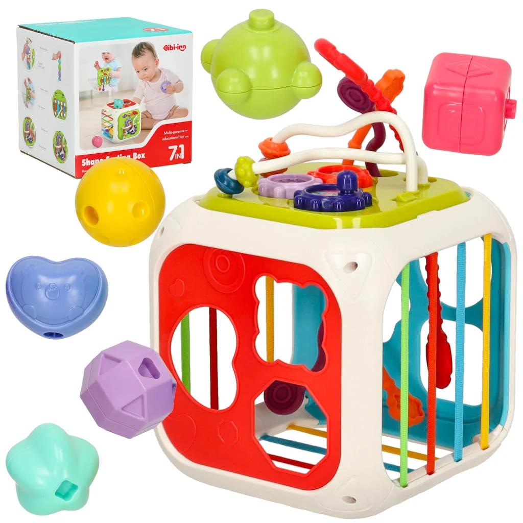 Hračka pre bábätká Vzdelávacia Kocka Sorter Cymbalki 7V1 Bibi-Inn