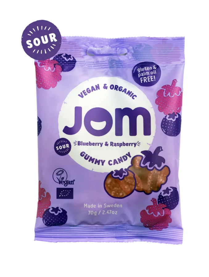 JOM gumené cukríky BLUEBERRY & RASPBERRY VEGAN 1×70 g, gumené cukríky