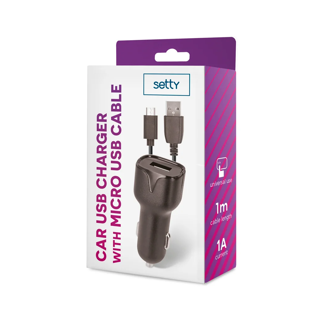 Setty USB autonabíjačka 1A microUSB kábel 1m (GSM030356) čierna 