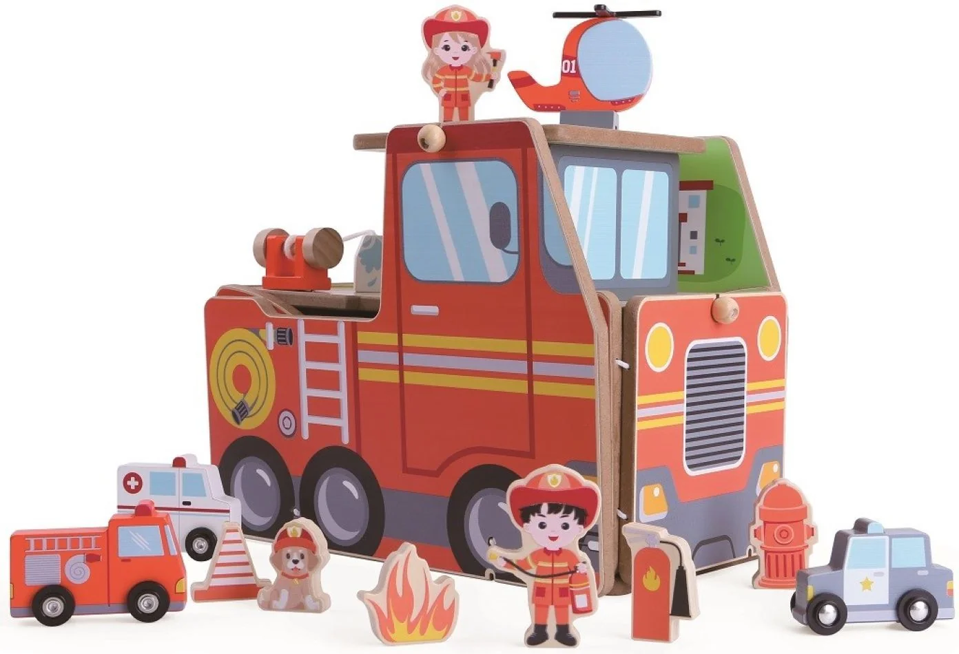 2Kids Toys Drevená stanica Hasiči 2 v 1